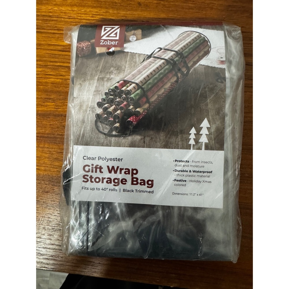 Zober Clear Gift Wrap Storage Bag 40 Inch Wrapping Paper Organizer Black TrimNew